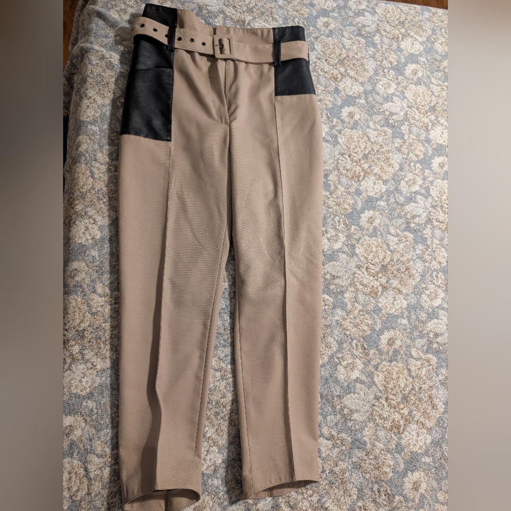 NwoT Designer Baker Style wool blend Tan and Black Women's Trousers L US6
